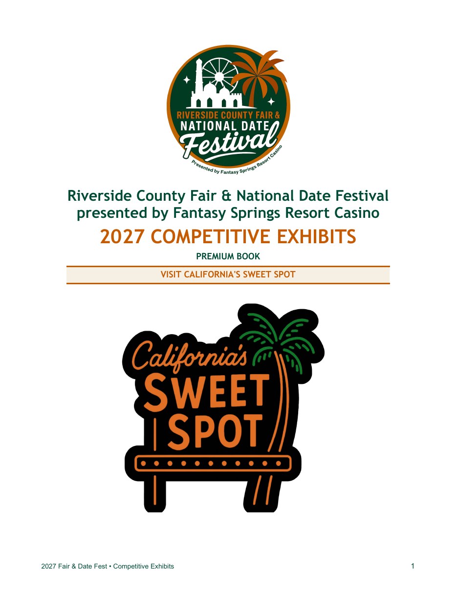 Cover of the 2027 Competitive Exhibits Handbook for the Riverside County Fair & National Date Festival